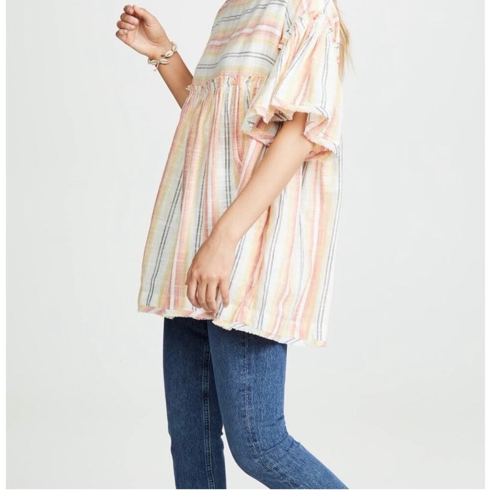 FREE PEOPLE Striped Ruffle Sleeve Tunic Mini Dress | Medium | Multi Color - Picture 4 of 10